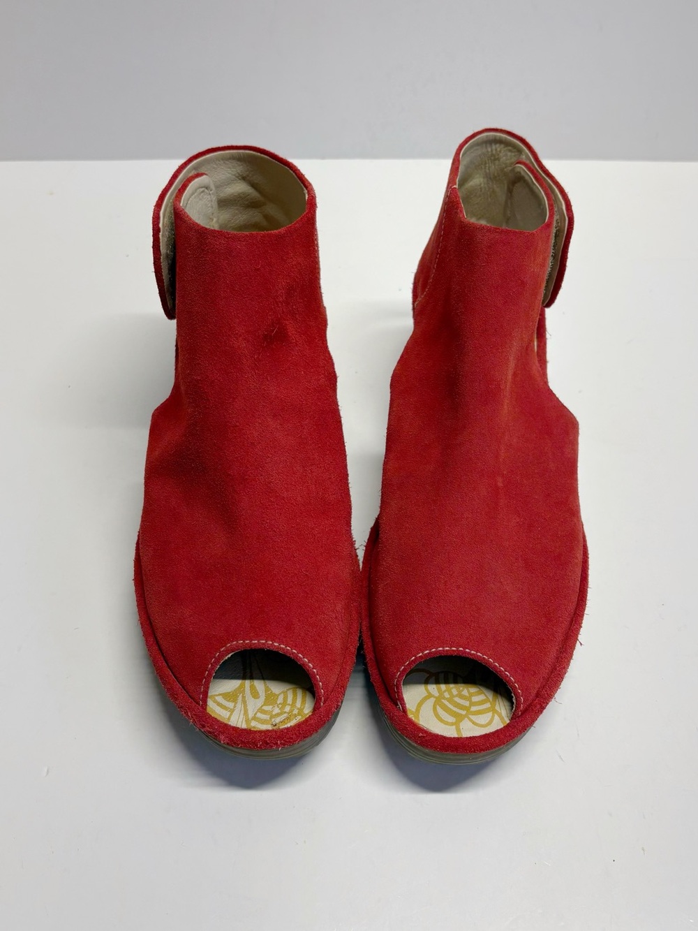 Fly London Yazu Women Red Suede EU 39 Wedge Peep Toe Slingback Sandal US 8.5 - Picture 2 of 6